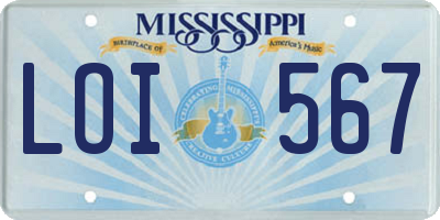 MS license plate LOI567