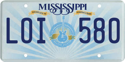 MS license plate LOI580