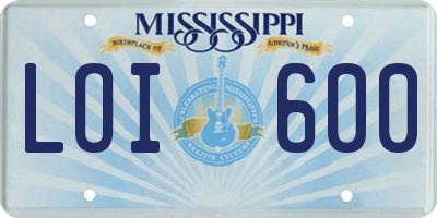 MS license plate LOI600