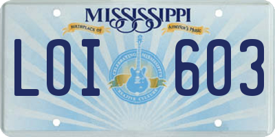MS license plate LOI603
