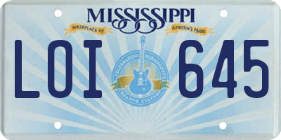 MS license plate LOI645
