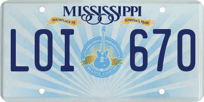 MS license plate LOI670