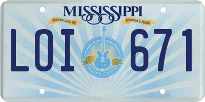 MS license plate LOI671