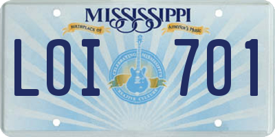 MS license plate LOI701