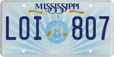 MS license plate LOI807