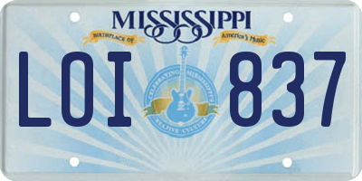 MS license plate LOI837