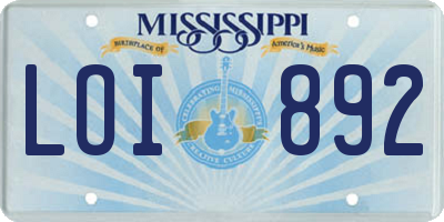 MS license plate LOI892