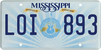 MS license plate LOI893