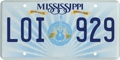 MS license plate LOI929