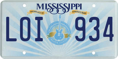 MS license plate LOI934