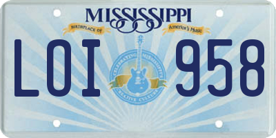 MS license plate LOI958
