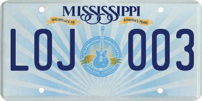 MS license plate LOJ003