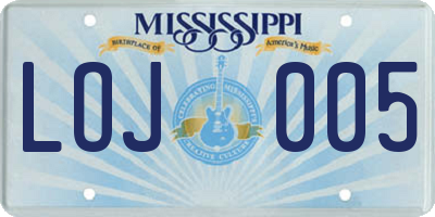 MS license plate LOJ005