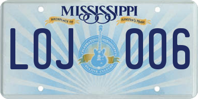 MS license plate LOJ006