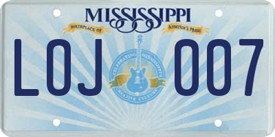 MS license plate LOJ007