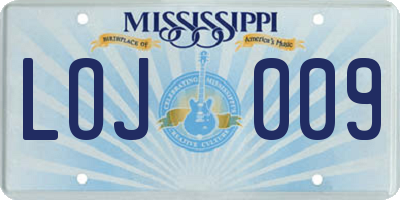MS license plate LOJ009