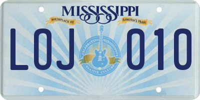 MS license plate LOJ010