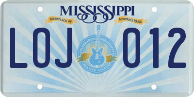 MS license plate LOJ012