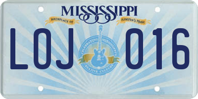 MS license plate LOJ016