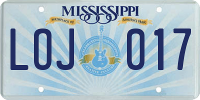 MS license plate LOJ017
