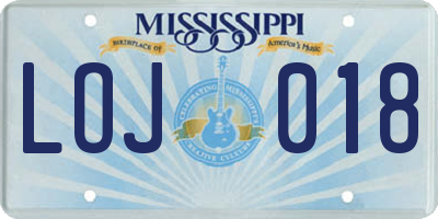 MS license plate LOJ018