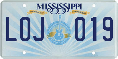 MS license plate LOJ019