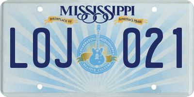MS license plate LOJ021