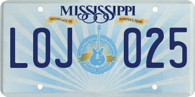 MS license plate LOJ025