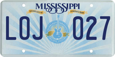 MS license plate LOJ027