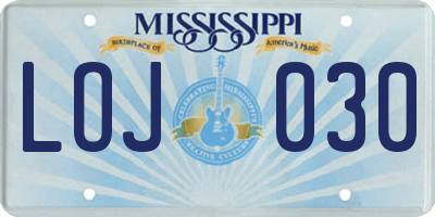 MS license plate LOJ030