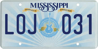 MS license plate LOJ031