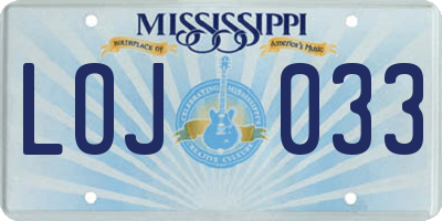 MS license plate LOJ033