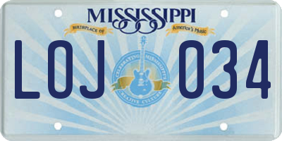 MS license plate LOJ034