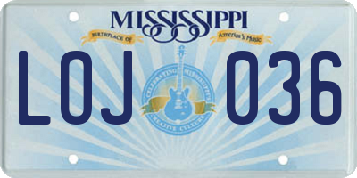 MS license plate LOJ036
