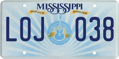 MS license plate LOJ038