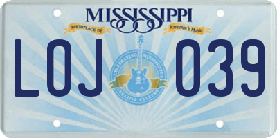 MS license plate LOJ039