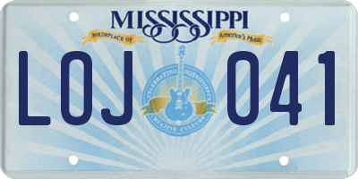 MS license plate LOJ041