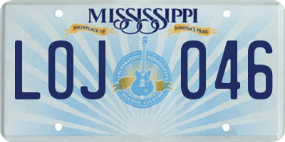 MS license plate LOJ046