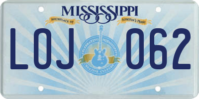 MS license plate LOJ062