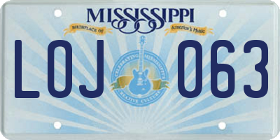 MS license plate LOJ063