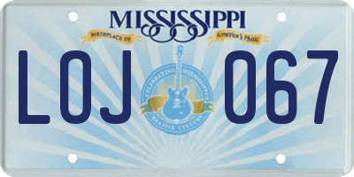 MS license plate LOJ067