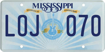 MS license plate LOJ070