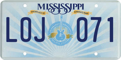 MS license plate LOJ071