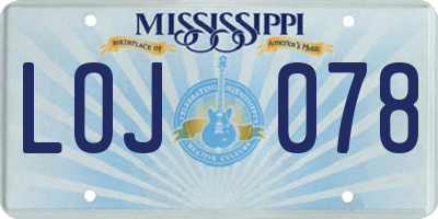 MS license plate LOJ078