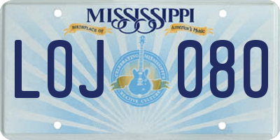 MS license plate LOJ080