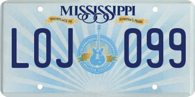 MS license plate LOJ099