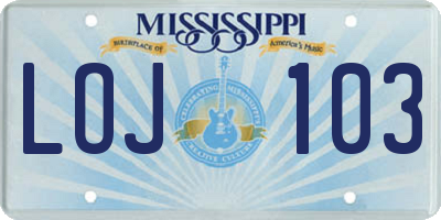 MS license plate LOJ103