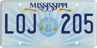 MS license plate LOJ205