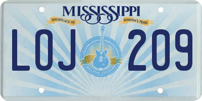 MS license plate LOJ209