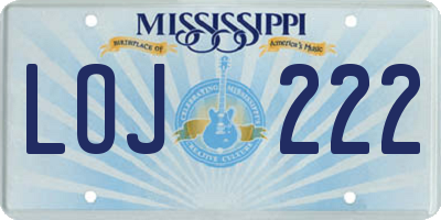 MS license plate LOJ222